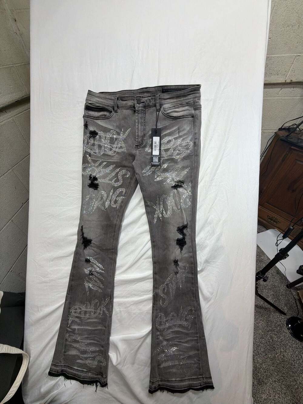 Rockstar Original Cato Graphic Flare Jeans Size 34 Grey